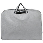 silver glitter garment bag, NGIL garment bag, dance garment bag, cheer garment bag, travel garment bag, competition garment bag, dancewear storage bag, wrinkle-free travel bag, glitter travel bag, dancer travel bag, cheerleader travel bag, monogram garment bag, foldable garment bag, lightweight dance bag, dance competition bag, glitter cheer bag, garment bag with hook, glitter clothing bag, sparkly garment bag, stylish travel bag, costume storage bag, dance outfit bag, cheer uniform bag