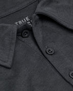 Tall Classic Polo 3-Pack: Close-up of dark-gray polo with collar and buttons.