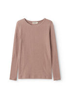 Rosa uld T-shirt med rund hals og lange ærmer i pointelle-strik.
