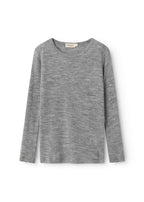 Uld pointelle t-shirt i grå meleret med rund hals og lange ærmer