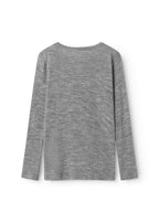 Uld pointelle t-shirt i grå meleret med rund hals og lange ærmer (ryg)