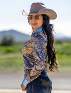 Tan & Sky Blue Paisley Satin Pullover Shirt