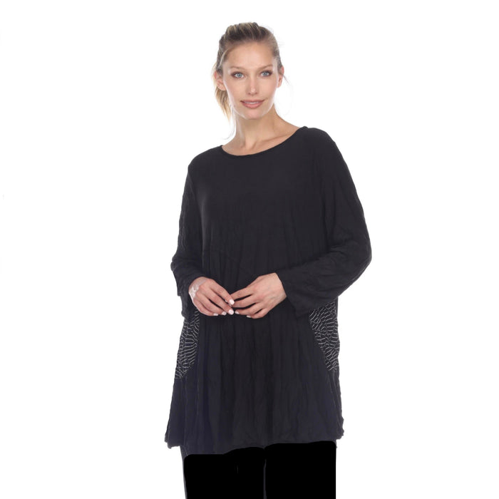 Textured Tunic W/ Pockets in Black/Grey - 2754-BLK
