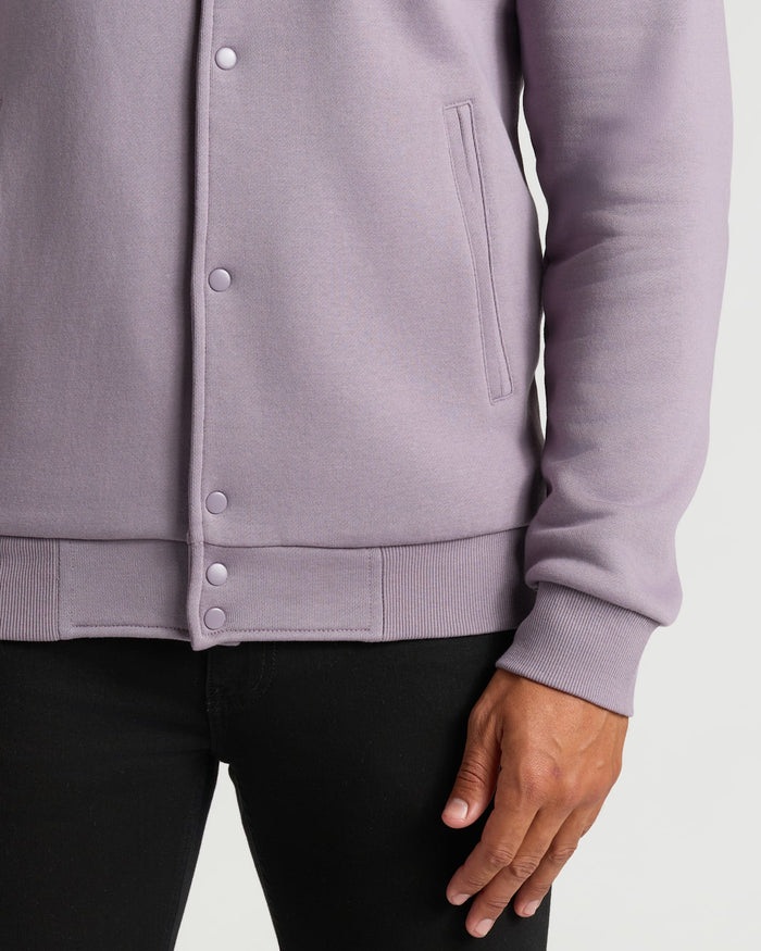 Thistle Fleece Bomber Jacket worn with fitted black pants.