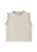 Sleeveless beige top for children with pleats.