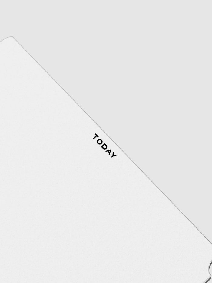 Closeup of black Today foil text.