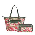 Women's Paisley Print Shoulder Tote Bag with Wristlet Wallet Combo for Travel & Daily Use