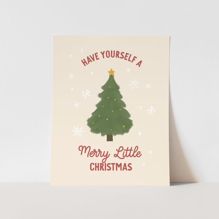Christmas card with a tree and text on a beige background