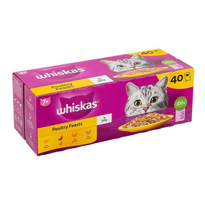 Whiskas 7+ Senior Cat Food Pouches Poultry Feasts In Jelly 40 X 85G 511469