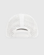 White All Purpose Logo Cap, back view, perforated crown, snapback closure.