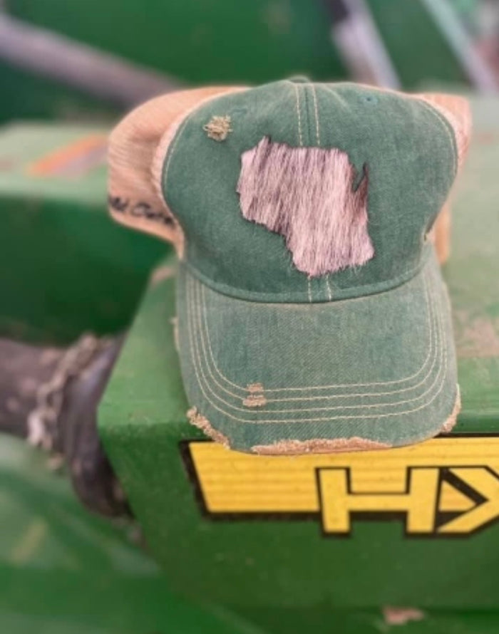 Wisconsin Hair on Hide Green Ball Cap