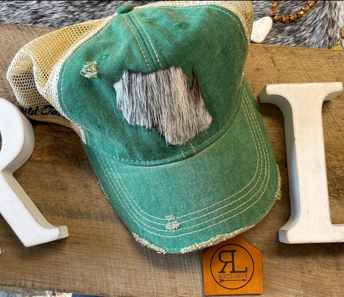 Wisconsin Hair on Hide Green Ball Cap