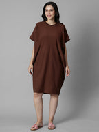Women's Brick Cotton Elastane Boxy Fit Knit Dress