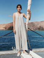 Women's Cream Linen Viscose Regular Fit Jumpsuit