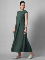 Women's Green 100% Organic Cotton Regular Fit Knit Dress