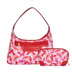 Women's pink colour hobo shoulder bag and cosmetic pouches travel combo-back view