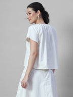 Women's Offwhite 100% Cotton Regular Fit Blouse