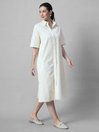 Women's Offwhite 100% Cotton Regular Fit Dress