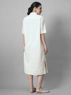 Women's Offwhite 100% Cotton Regular Fit Dress