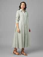 Women's Olive Linen Cotton Regular Fit Dress