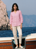 Women's Pink 100% Linen Regular Fit Blouse
