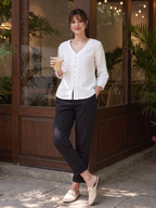 Women's White 100% Linen Regular Fit Blouse