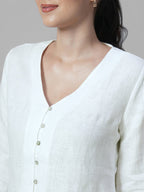 Women's White 100% Linen Regular Fit Blouse