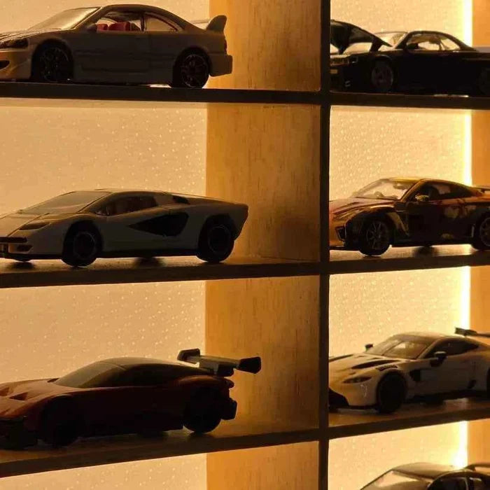 Wooden Light Up Hot Wheels Organizer With Cars